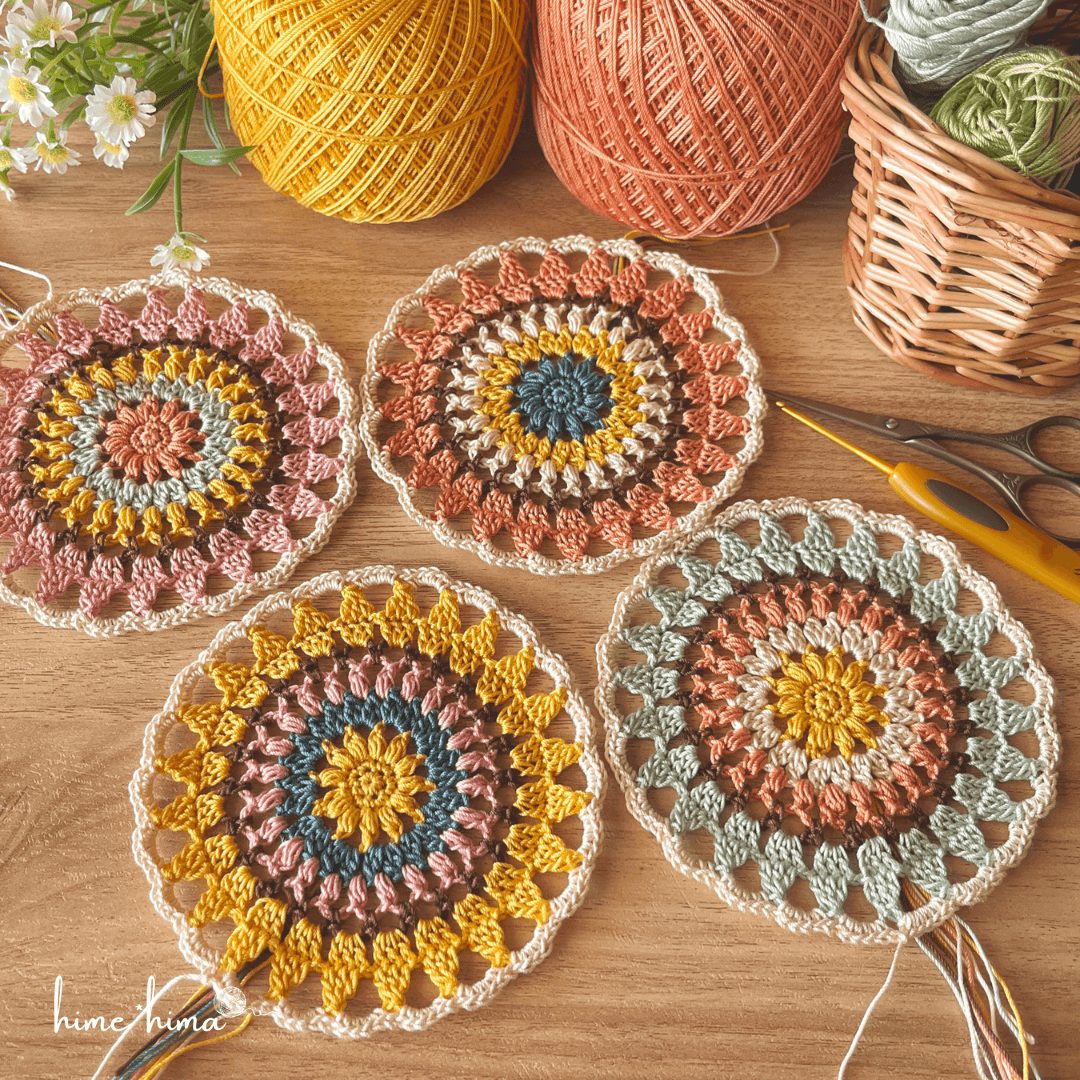 手編み 　レースドイリーコースターセット６枚組（茶） 736-06 ♡ 手編み ♡ レース ドイリー☆コースターセット（茶） ６枚組 736-07