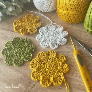 ダイソーレース糸で花モチーフ｜昔の編み図から｜レース編み・かぎ針編み｜Crochetart hime*hima